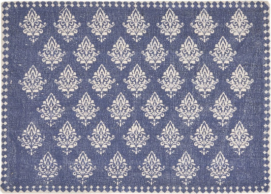 19" Set of Four Green And Cream Geometric Medallion Cotton Placemats
