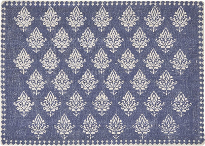 19" Set of Four Green And Cream Geometric Medallion Cotton Placemats