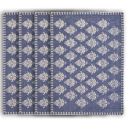 19" Set of Four Green And Cream Geometric Medallion Cotton Placemats
