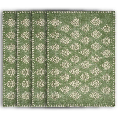 19" Set of Four Green And Cream Geometric Medallion Cotton Placemats