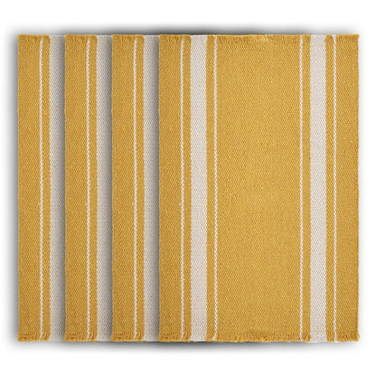 19" Set of Four Yellow And White Striped Cotton Placemats