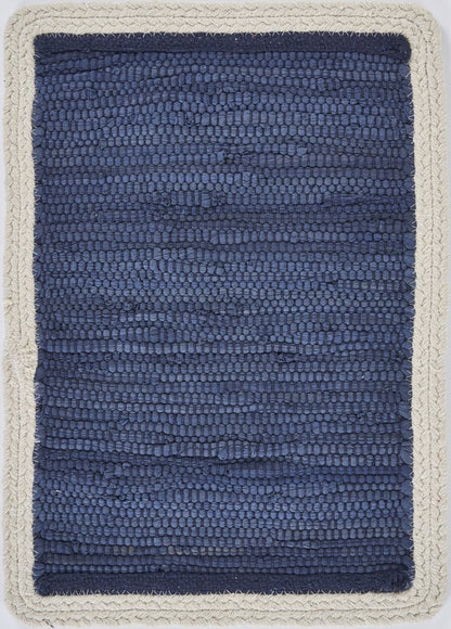 80" Navy Blue And Natural Solid With Border Cotton Table Runner