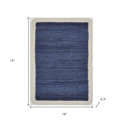 80" Navy Blue And Natural Solid With Border Cotton Table Runner