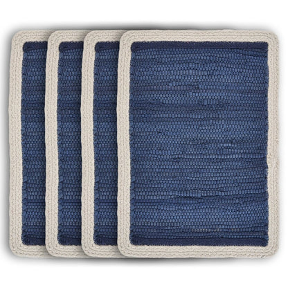 80" Navy Blue And Natural Solid With Border Cotton Table Runner