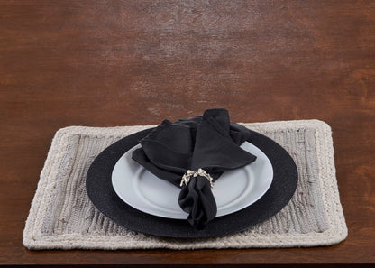 80" Navy Blue And Natural Solid With Border Cotton Table Runner