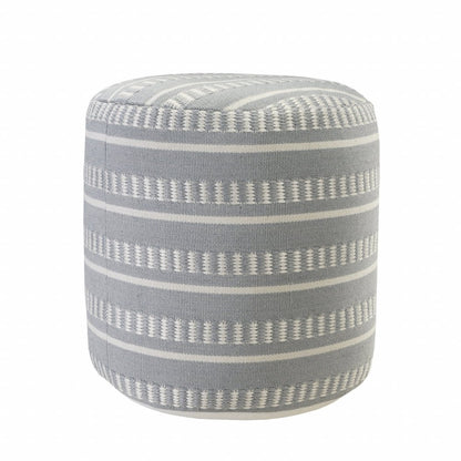 20" Brown Polyester Round Striped Indoor Outdoor Pouf Ottoman
