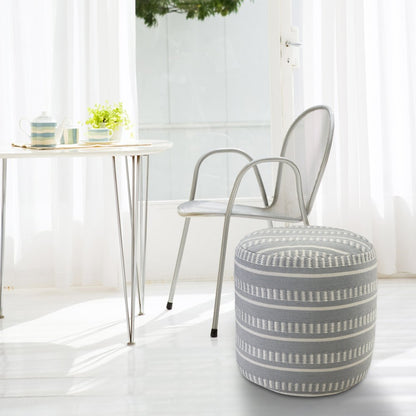 20" Brown Polyester Round Striped Indoor Outdoor Pouf Ottoman