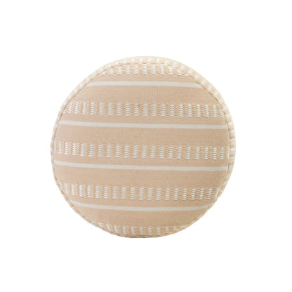 20" Brown Polyester Round Striped Indoor Outdoor Pouf Ottoman