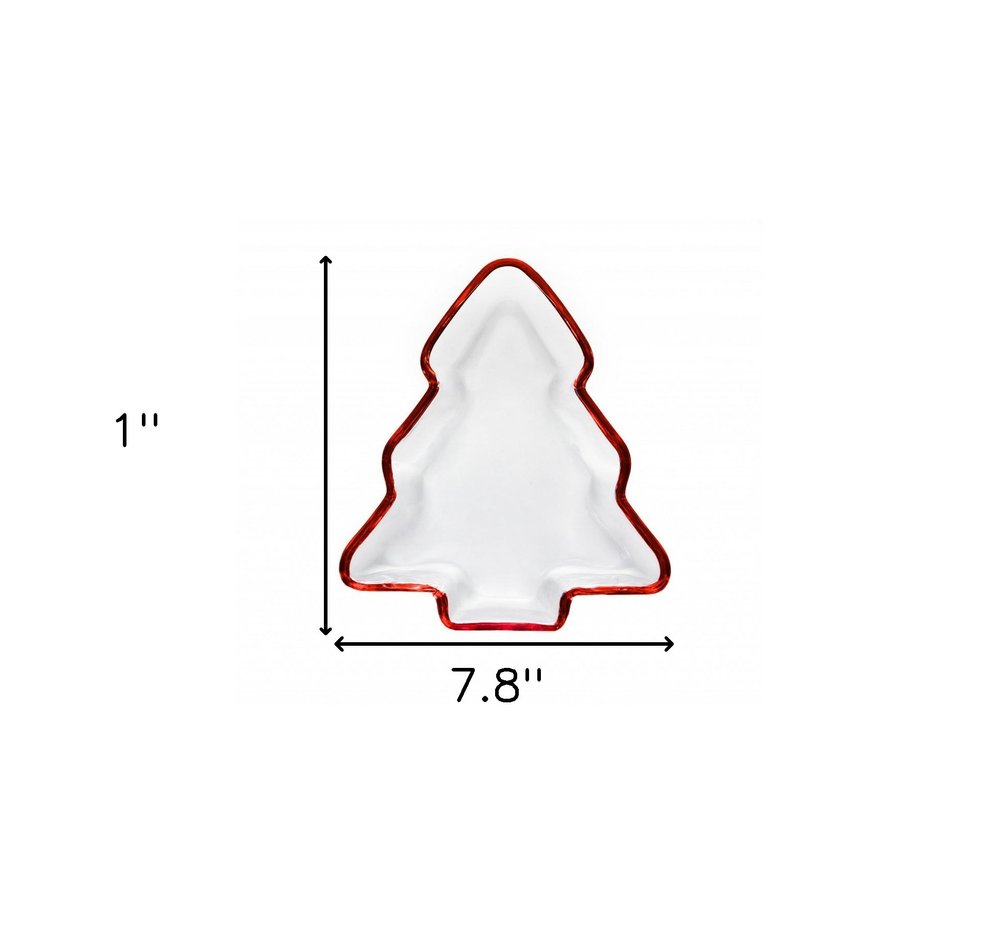 Bandeja para servir de Navidad de cristal rojo con forma de árbol de Navidad de 8"