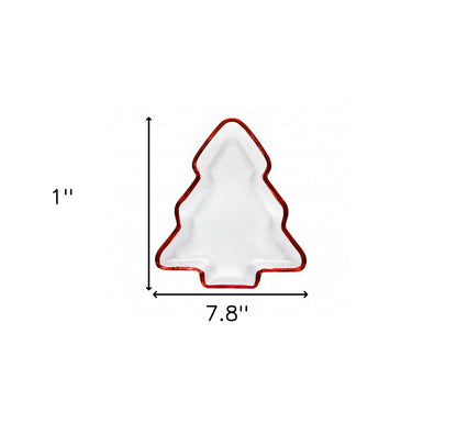 Bandeja para servir de Navidad de cristal rojo con forma de árbol de Navidad de 8"