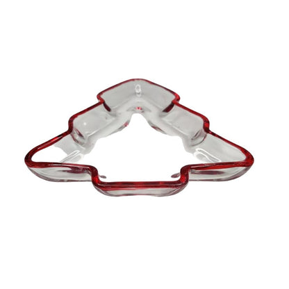 Bandeja para servir de Navidad de cristal rojo con forma de árbol de Navidad de 8"