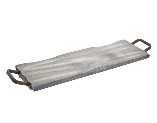 Bandeja para servir de madera y metal gris y negro de 27" con asas