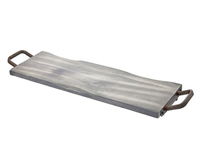 Bandeja para servir de madera y metal gris y negro de 27" con asas