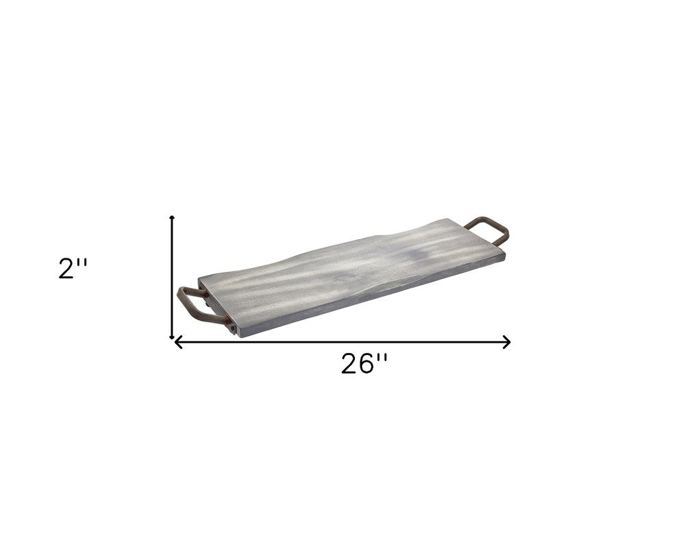 Bandeja para servir de madera y metal gris y negro de 27" con asas
