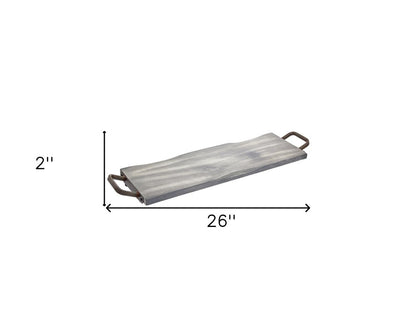 Bandeja para servir de madera y metal gris y negro de 27" con asas
