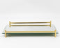 Espejo de 16" y bandeja rectangular de vidrio dorado para tocador