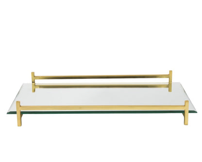 Espejo de 16" y bandeja rectangular de vidrio dorado para tocador
