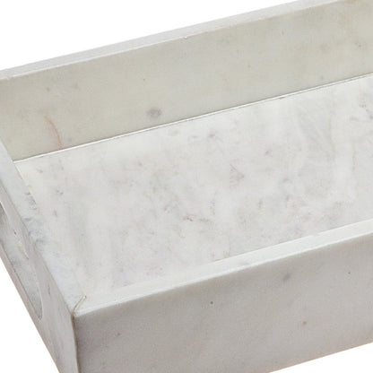 Bandeja rectangular de mármol blanco de 16" con asas