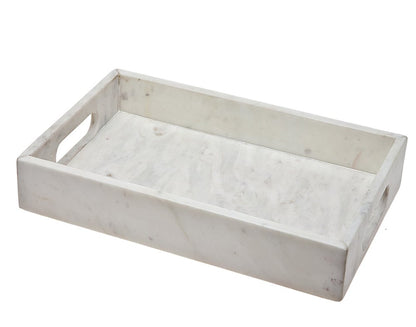 Bandeja rectangular de mármol blanco de 16" con asas