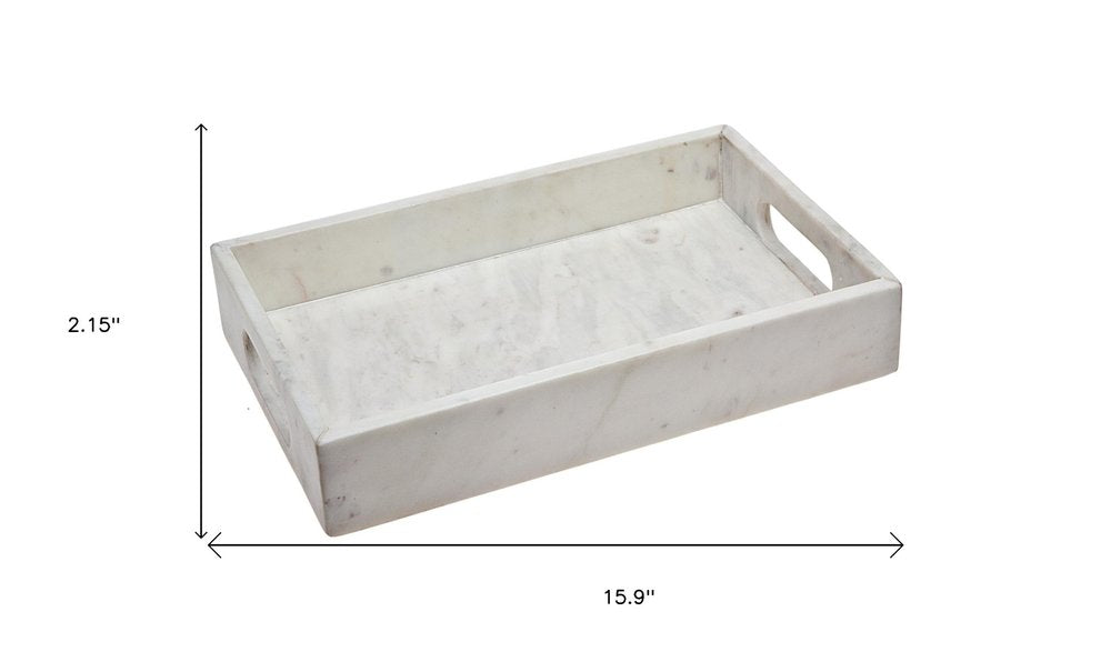 Bandeja rectangular de mármol blanco de 16" con asas