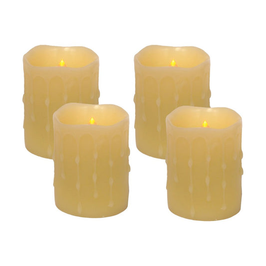 Set of Four Yellow Flameless Pillar Candles