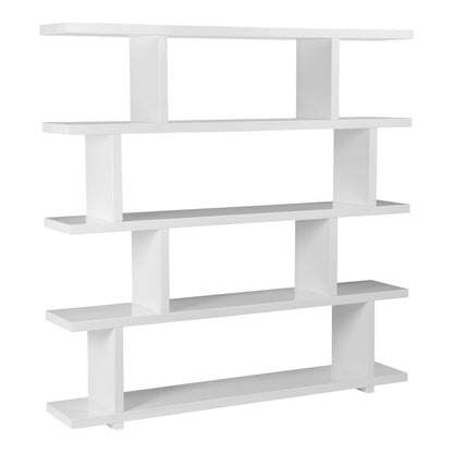 White Wood Five Tier Bookcase