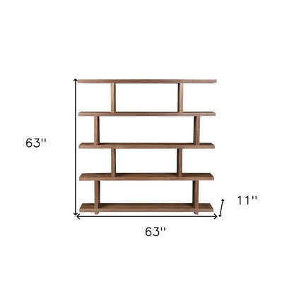 Brown And Natural Wood Five Tier Bookcase