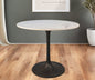 36" White And Black Rounded Marble And Iron Pedestal Base Dining Table