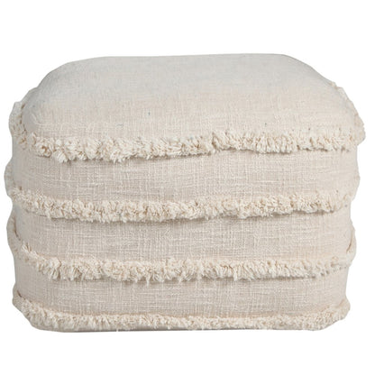 18" Blue Cotton Striped Pouf Ottoman