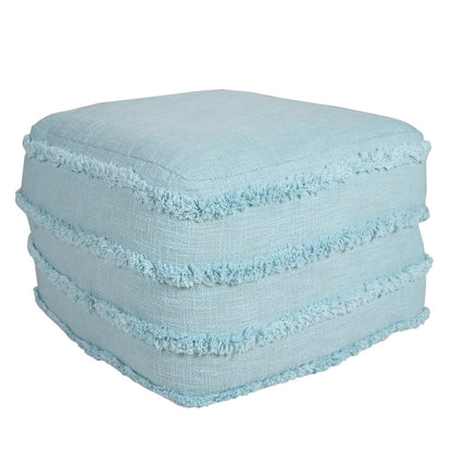 18" Blue Cotton Striped Pouf Ottoman
