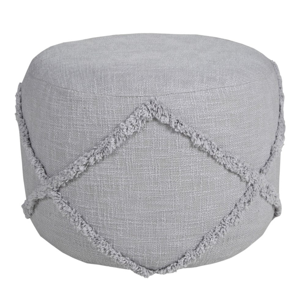 18" Blue Cotton Cylinder Geometric Pouf Ottoman