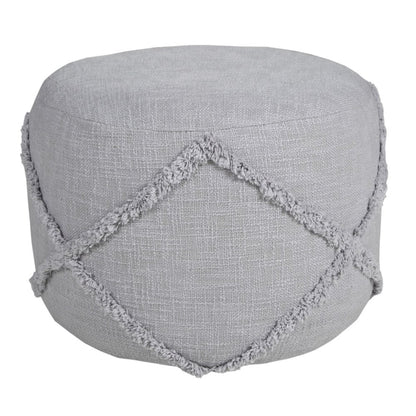 18" Blue Cotton Cylinder Geometric Pouf Ottoman