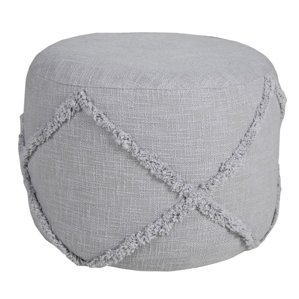 18" Blue Cotton Cylinder Geometric Pouf Ottoman