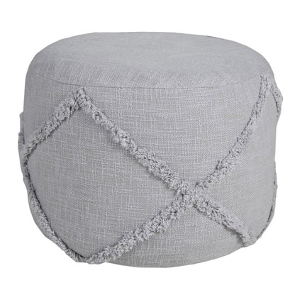 18" Blue Cotton Cylinder Geometric Pouf Ottoman
