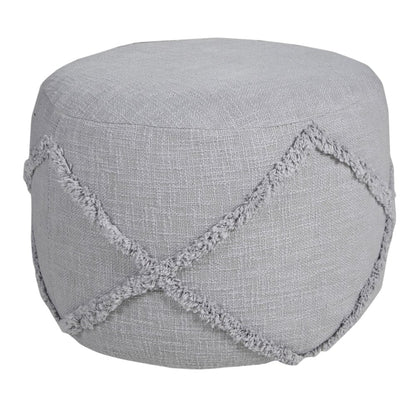18" Blue Cotton Cylinder Geometric Pouf Ottoman