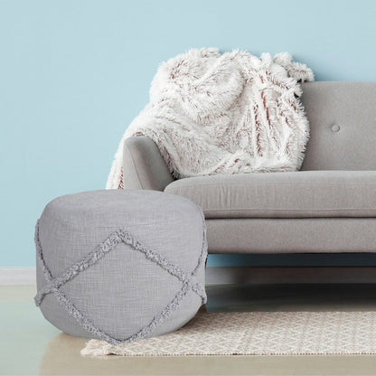 18" Blue Cotton Cylinder Geometric Pouf Ottoman