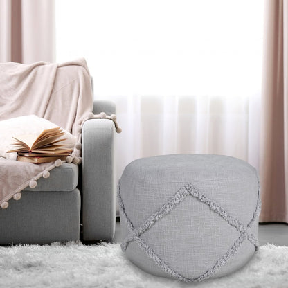 18" Blue Cotton Cylinder Geometric Pouf Ottoman