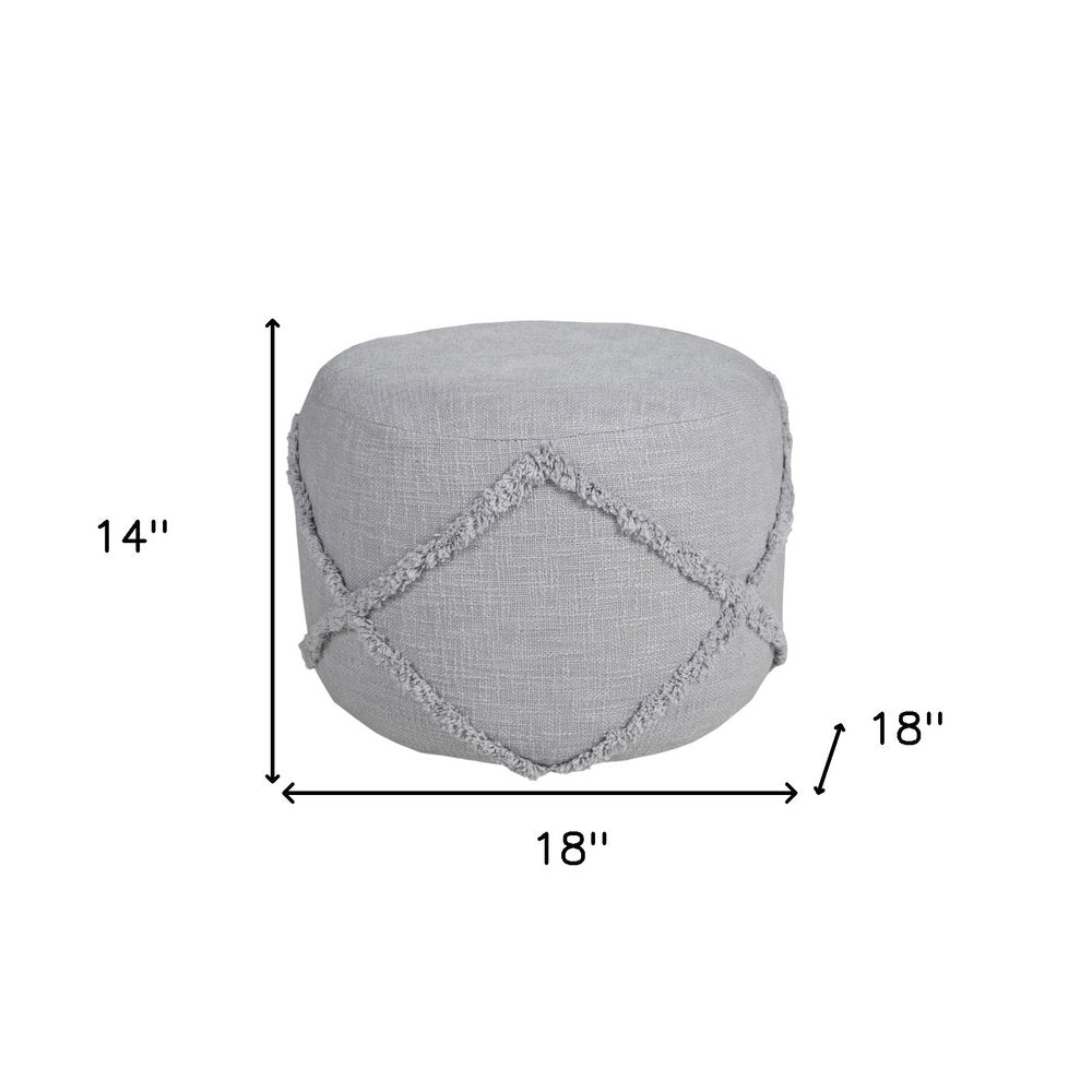 18" Blue Cotton Cylinder Geometric Pouf Ottoman