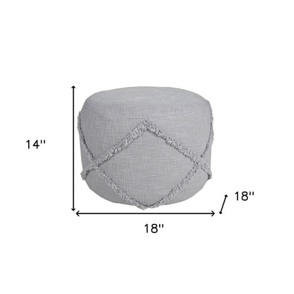 18" Blue Cotton Cylinder Geometric Pouf Ottoman