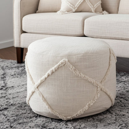 18" Blue Cotton Cylinder Geometric Pouf Ottoman