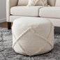18" Blue Cotton Cylinder Geometric Pouf Ottoman