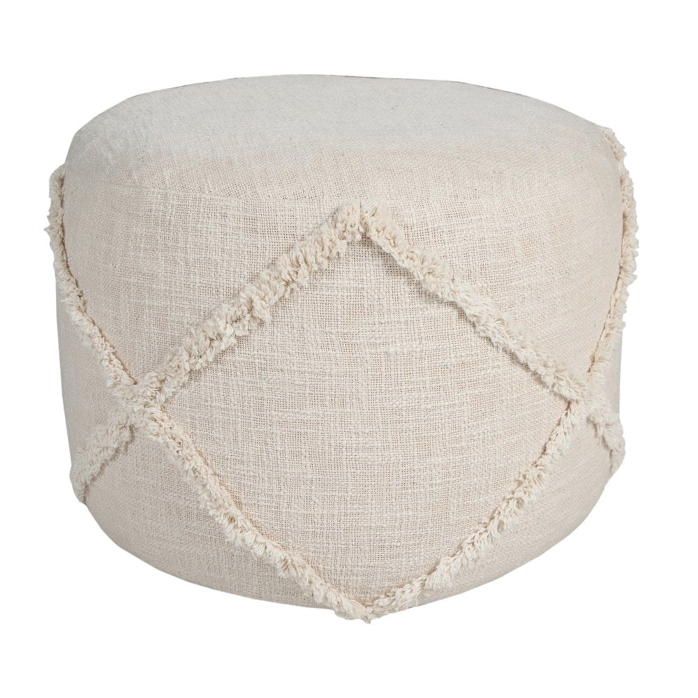 18" Blue Cotton Cylinder Geometric Pouf Ottoman