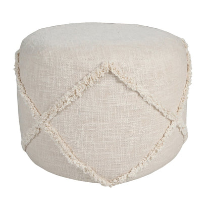 18" Blue Cotton Cylinder Geometric Pouf Ottoman