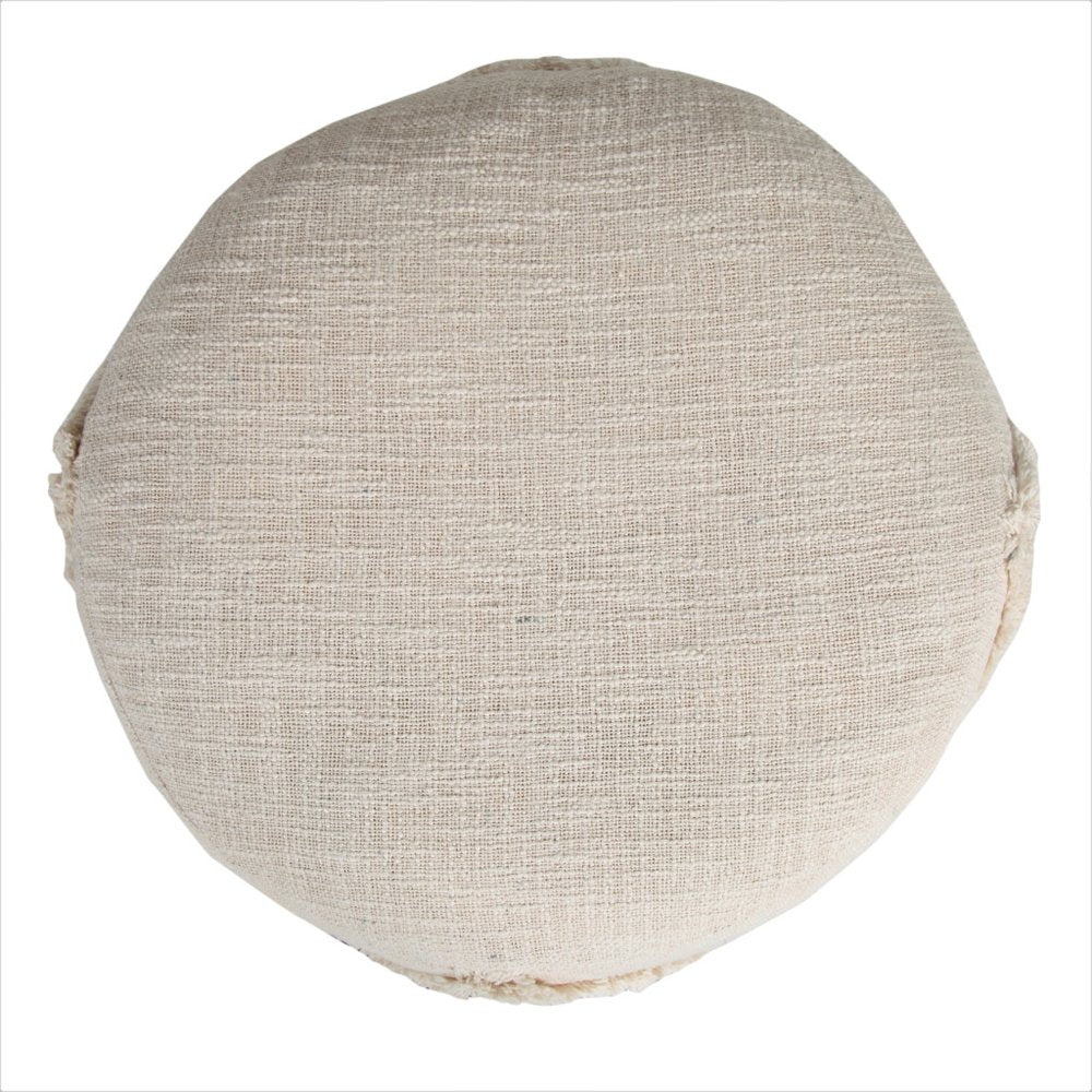 18" Blue Cotton Cylinder Geometric Pouf Ottoman