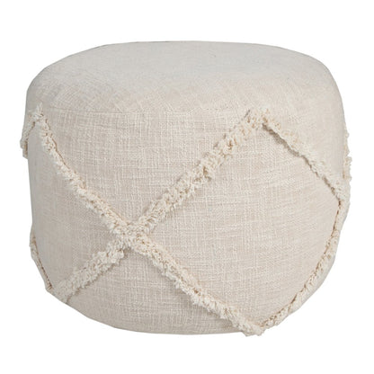 18" Blue Cotton Cylinder Geometric Pouf Ottoman
