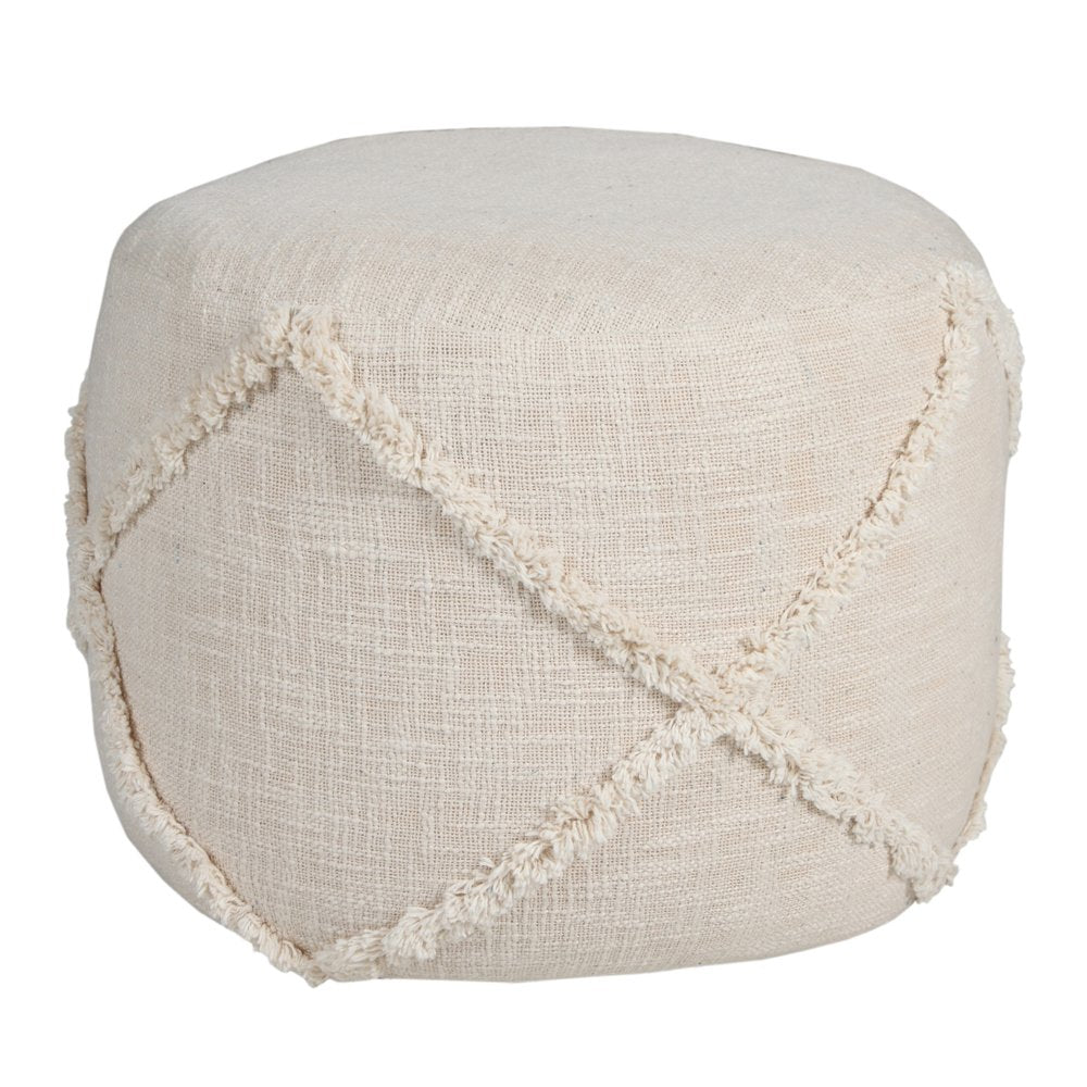 18" Blue Cotton Cylinder Geometric Pouf Ottoman