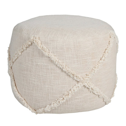 18" Blue Cotton Cylinder Geometric Pouf Ottoman