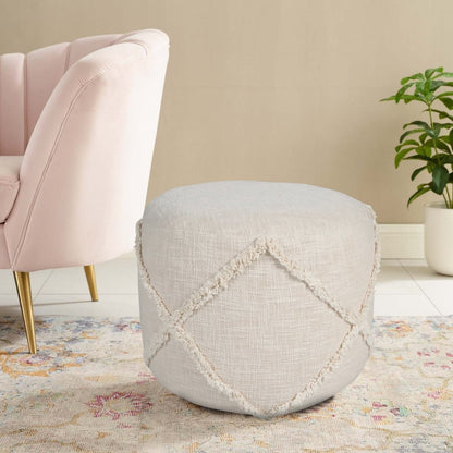 18" Blue Cotton Cylinder Geometric Pouf Ottoman