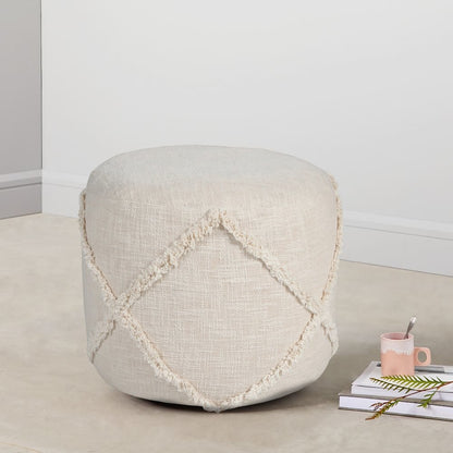 18" Blue Cotton Cylinder Geometric Pouf Ottoman