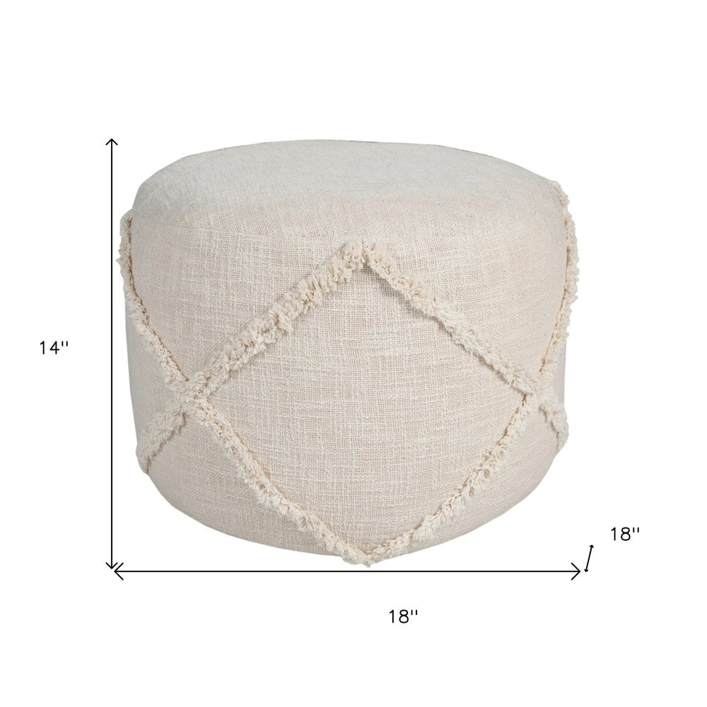 18" Blue Cotton Cylinder Geometric Pouf Ottoman